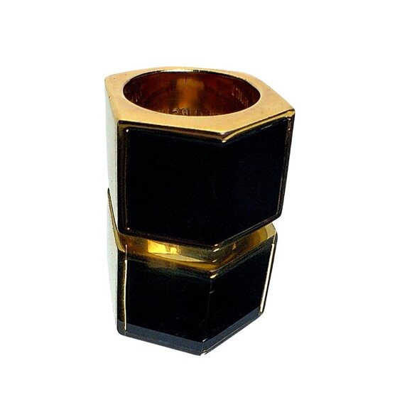Henri Bendel Luxe Hex Semi Precious Ring Rose Gold-Plated Brass With Black Onyx - Picture 2 of 5